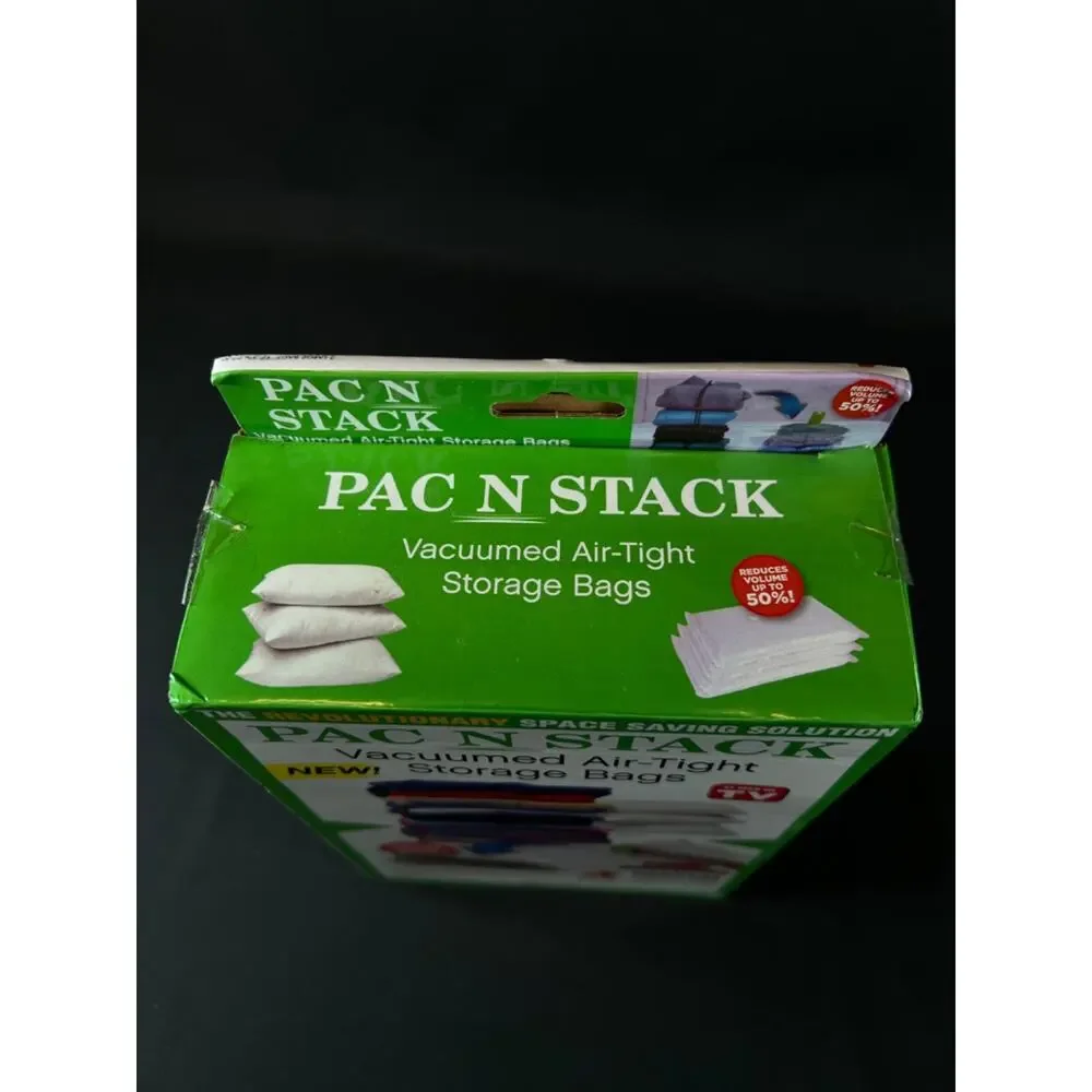 Pac N Stack 4-Pack Vacuumed Air-Tight Storage Bags With Pump, Clear, 2 Size Bags